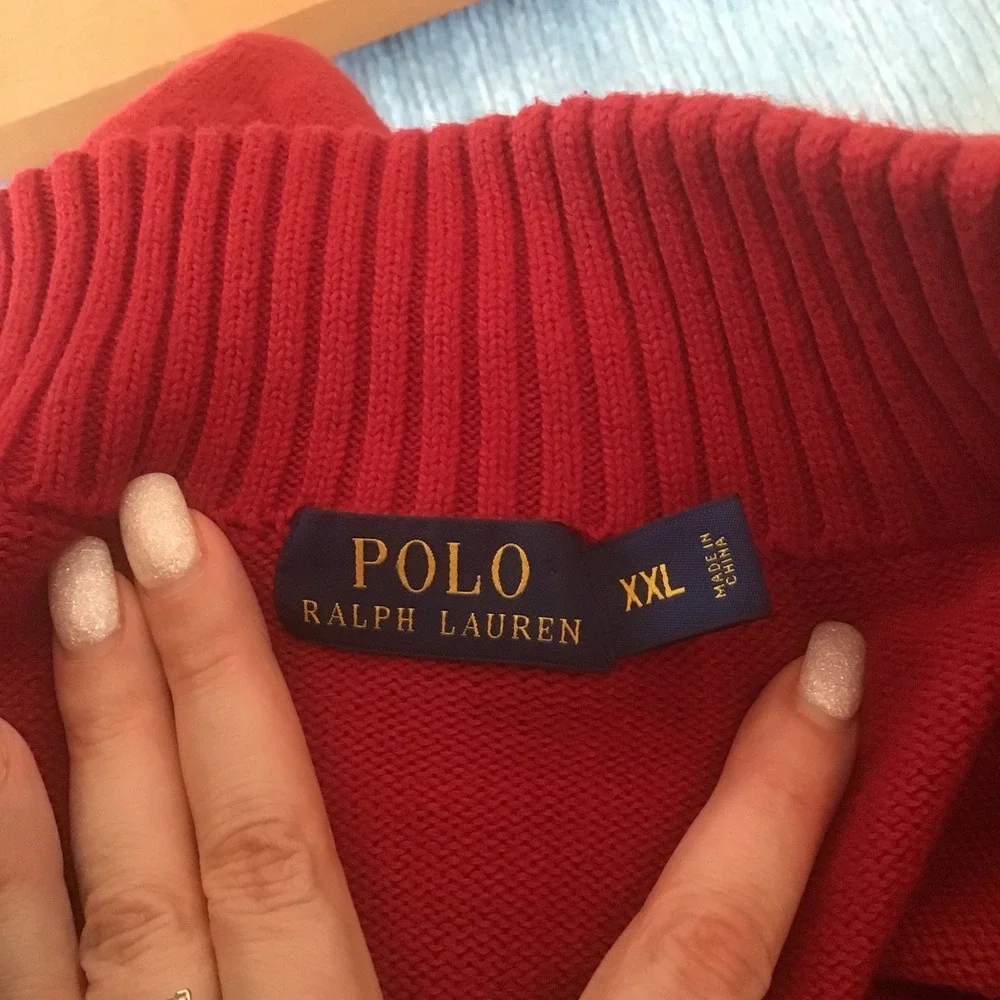 Polo Ralph Laureen Red 100% Cotton Quarter Zip Pullover Sweater Pony Logo XXL